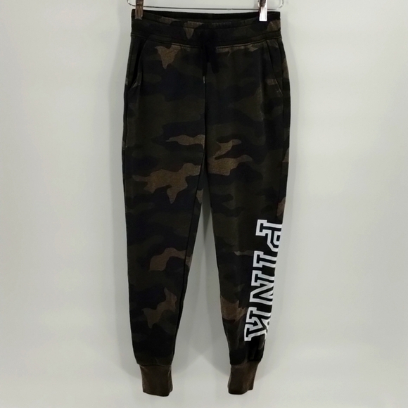 Victoria Secret PINK joggers camo XS fleece lined drawstring elastic waist - Picture 1 of 13